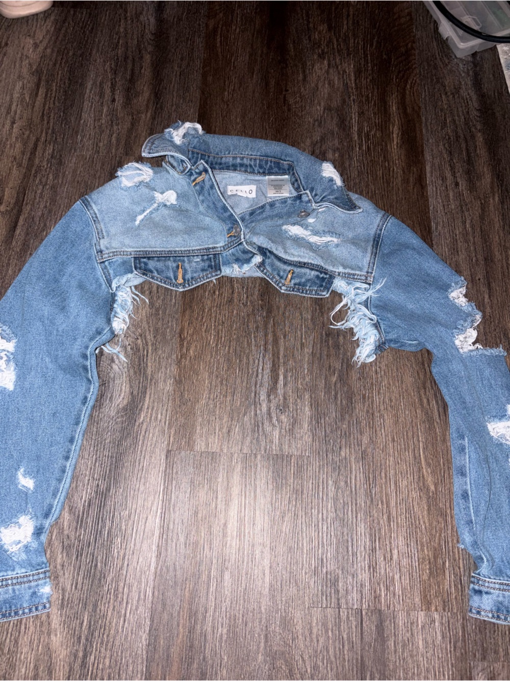 Cello Light Blue Distressed Cropped Denim Jacket